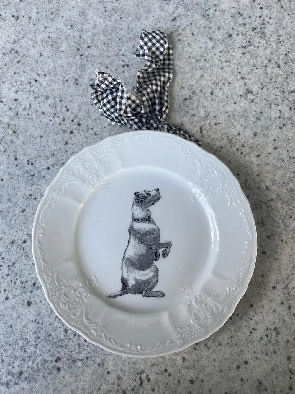 White Decorative Dog Plate - Home Dining Accent